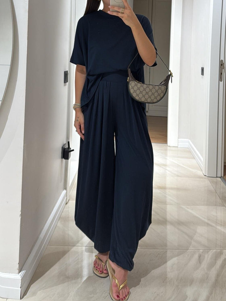 Leanne™ | Casual Top & Bredbenede Bukser Sæt