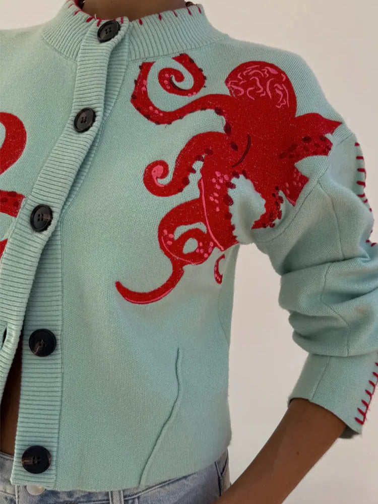 Lois™ | Sjovt blæksprutte mønster cardigan