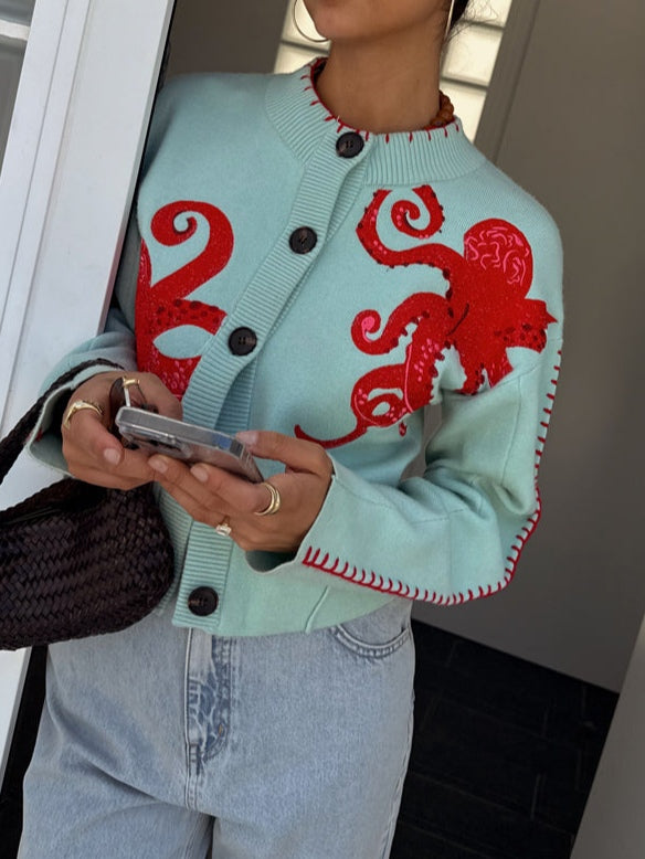 Lois™ | Sjovt blæksprutte mønster cardigan