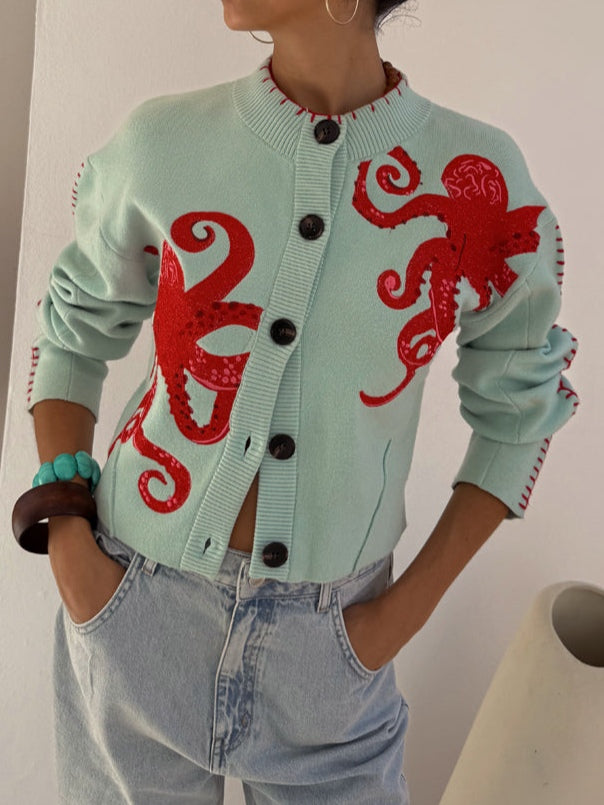 Lois™ | Sjovt blæksprutte mønster cardigan