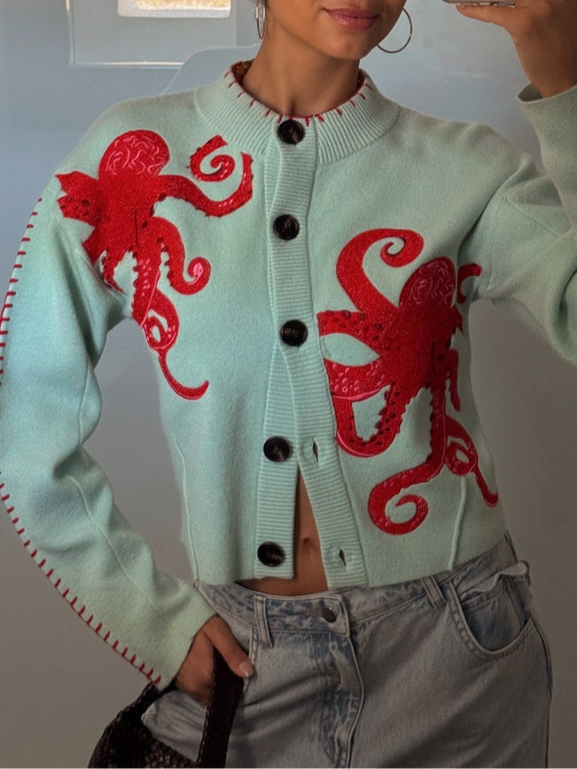Lois™ | Sjovt blæksprutte mønster cardigan