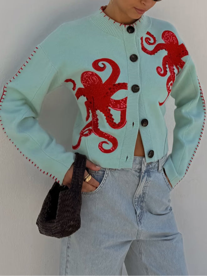 Lois™ | Sjovt blæksprutte mønster cardigan