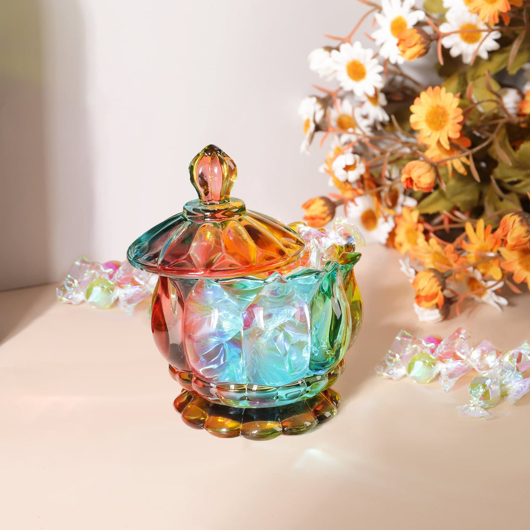 Iridescent Krystalglas Slikkrukke med Låg