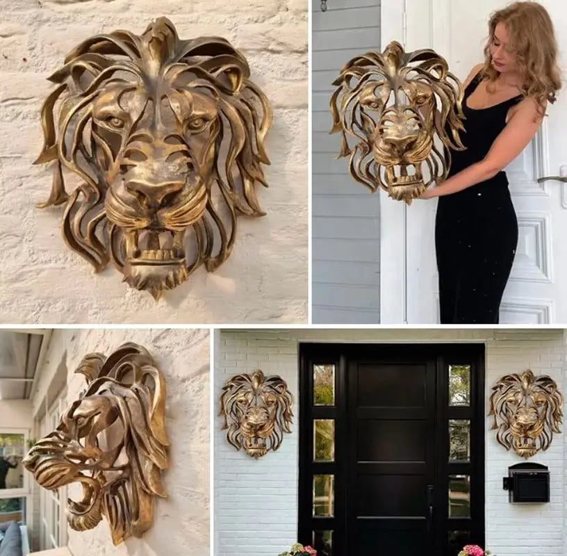 Løvehoved Vægskulptur i Harpiks med Realistisk Design
