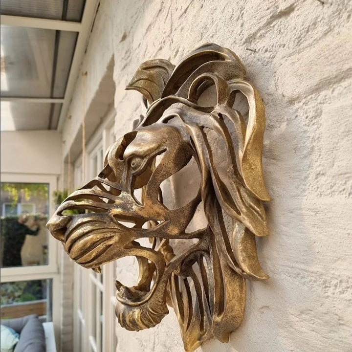 Løvehoved Vægskulptur i Harpiks med Realistisk Design