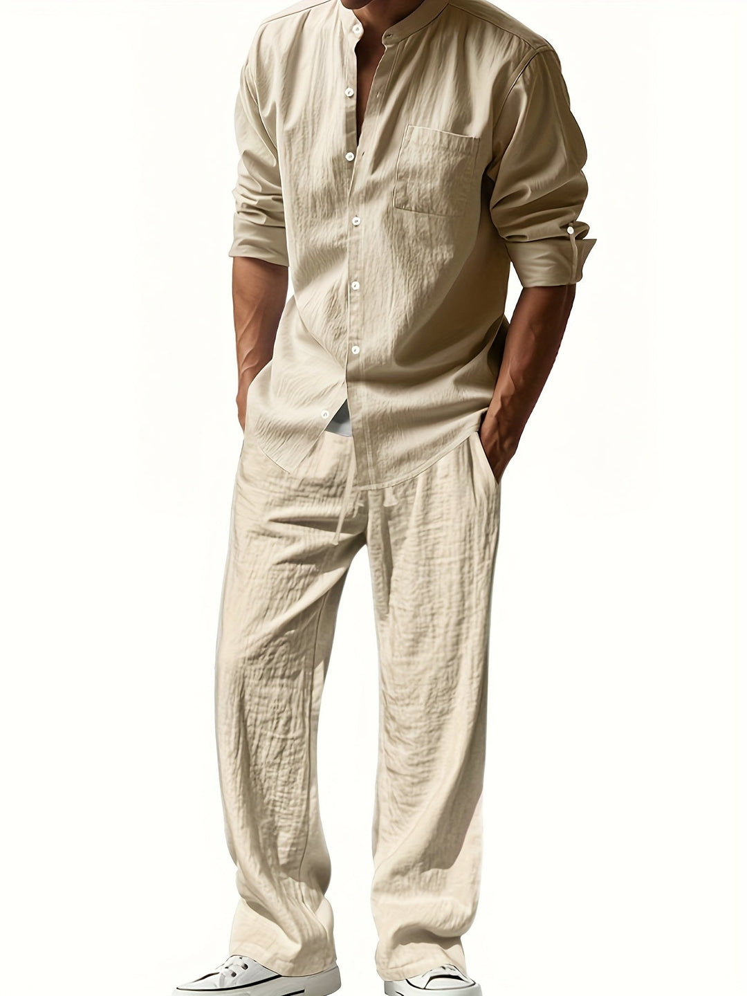 Linned sommeroutfit til herrer med skjorte og bukser