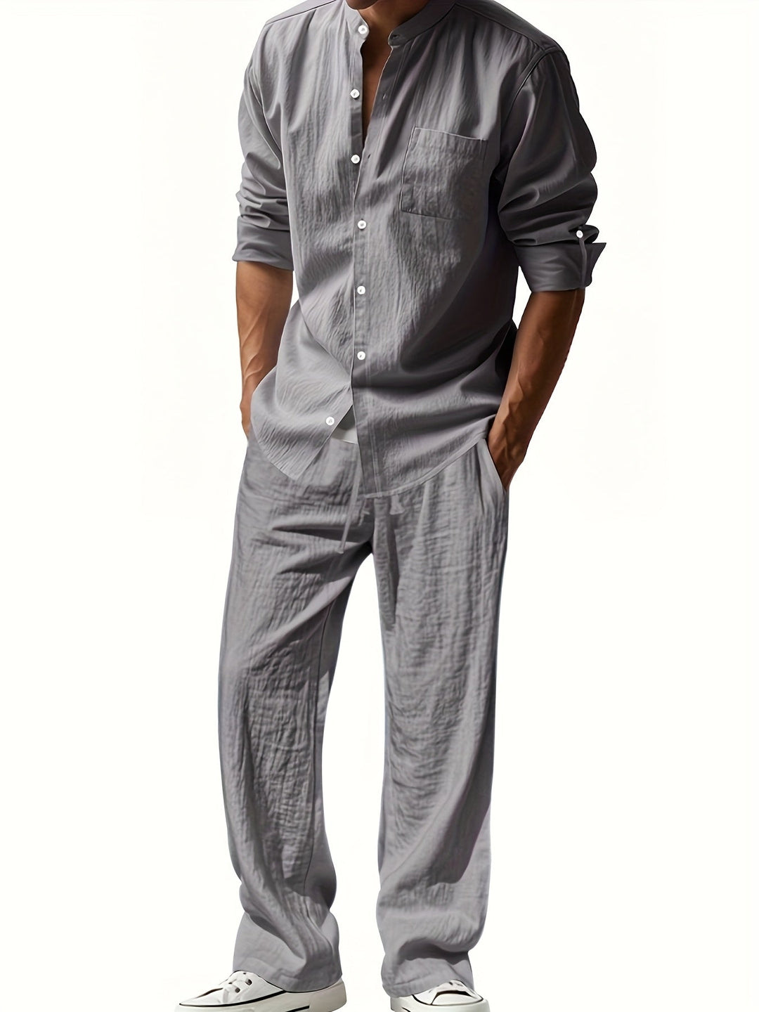 Linned sommeroutfit til herrer med skjorte og bukser