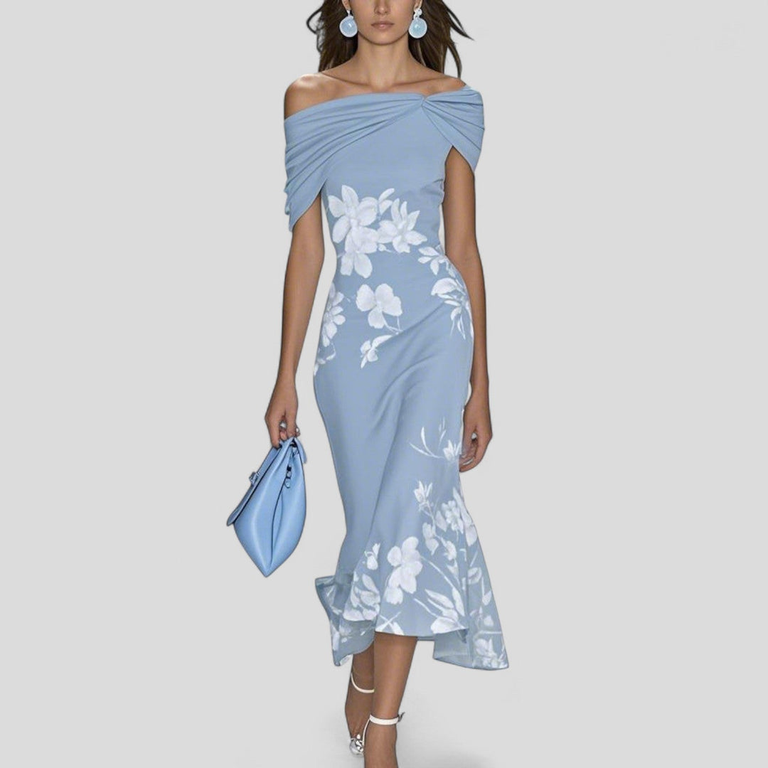 Sania | Kvinders Blomster Off-Shoulder Ruffle Hem Midi Kjole