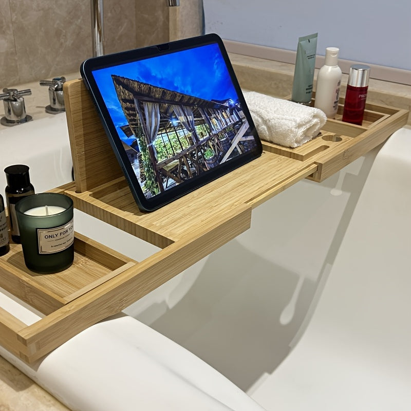 Justerbart Bambus Badekar Tray med Opbevaringsrum
