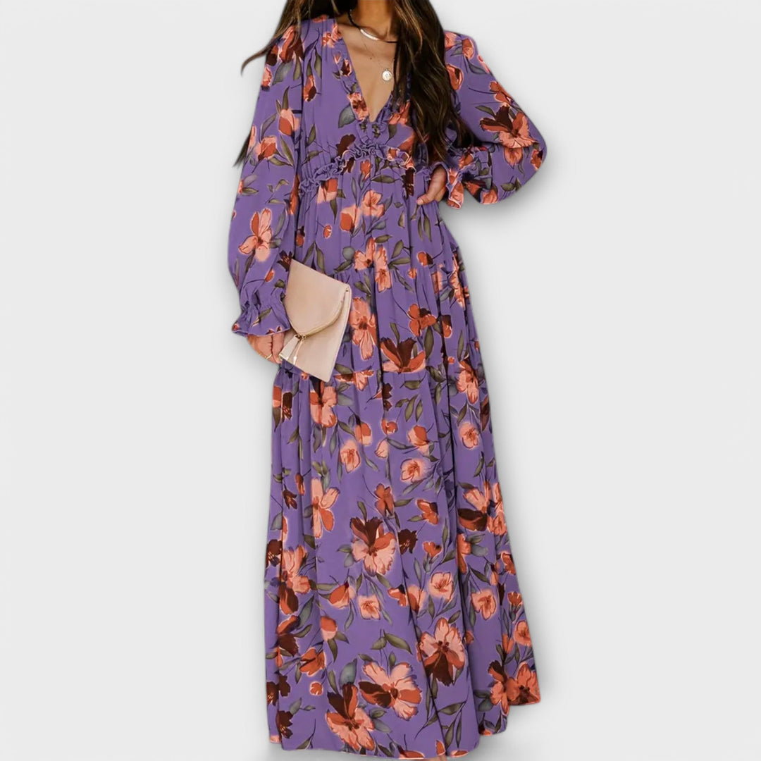 Wilma™ | Blomster V-Hals Maxi Kjole