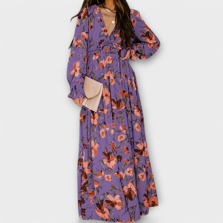 Wilma™ | Blomster V-Hals Maxi Kjole