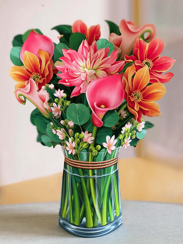 Realistisk Pop-up Blomsterkunst med Hilsen Kort