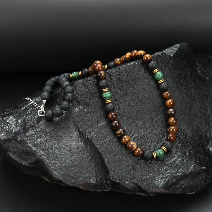 Opulent Tiger Eye Perle Statement Halskæde med Gyldent Lås