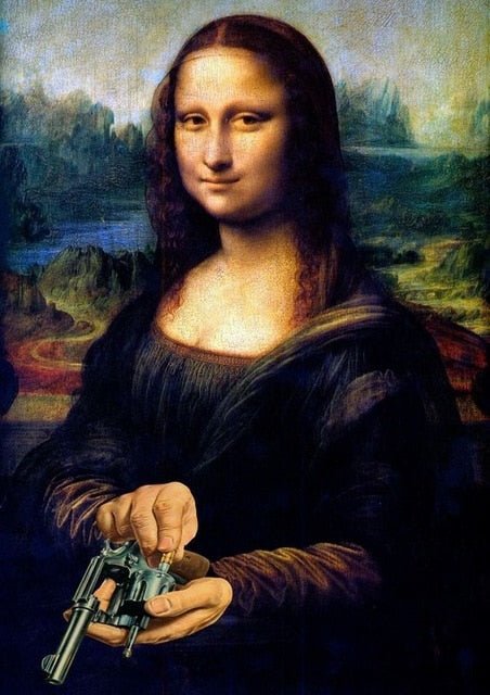 Humoristisk Mona Lisa Lærredtryk i Bomuldsstof