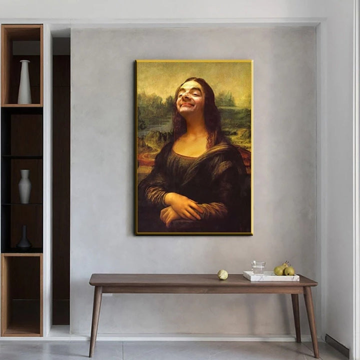 Humoristisk Mona Lisa Lærredtryk i Bomuldsstof