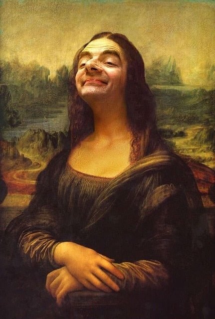 Humoristisk Mona Lisa Lærredtryk i Bomuldsstof