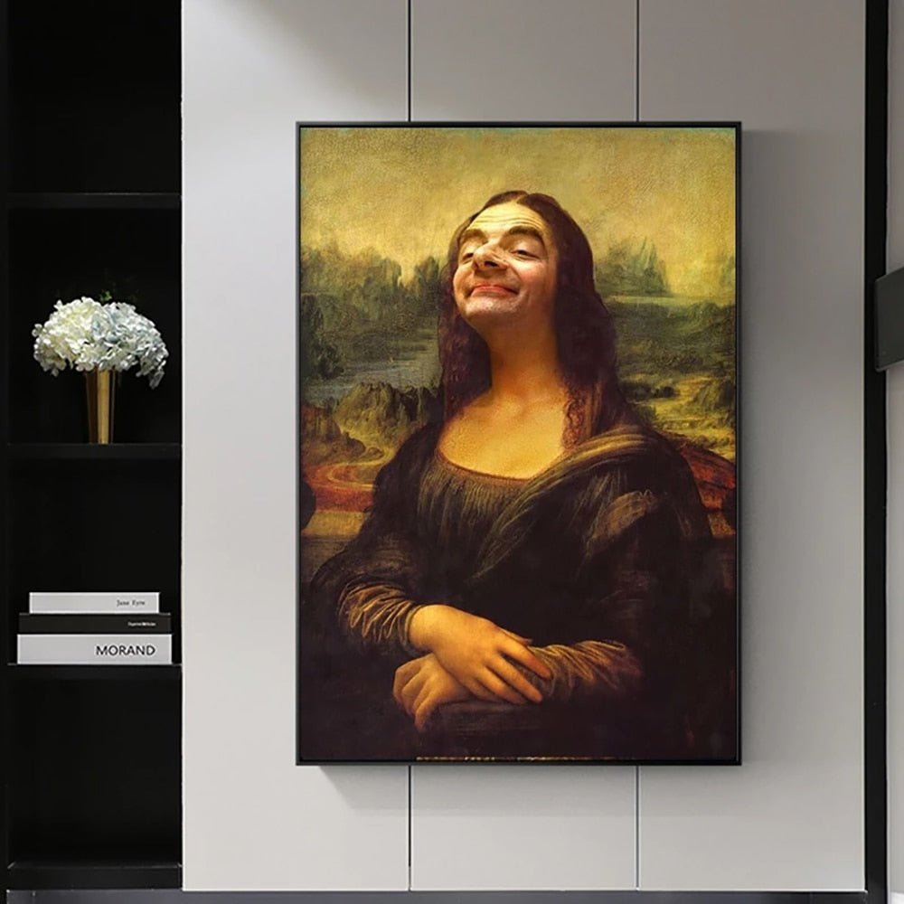 Humoristisk Mona Lisa Lærredtryk i Bomuldsstof