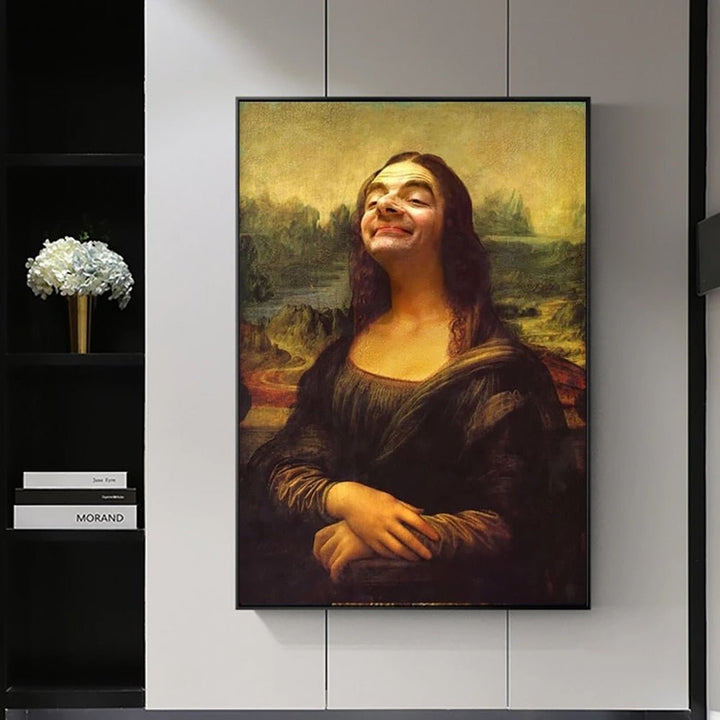 Humoristisk Mona Lisa Lærredtryk i Bomuldsstof