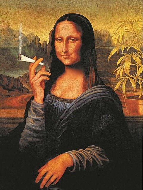 Humoristisk Mona Lisa Lærredtryk i Bomuldsstof