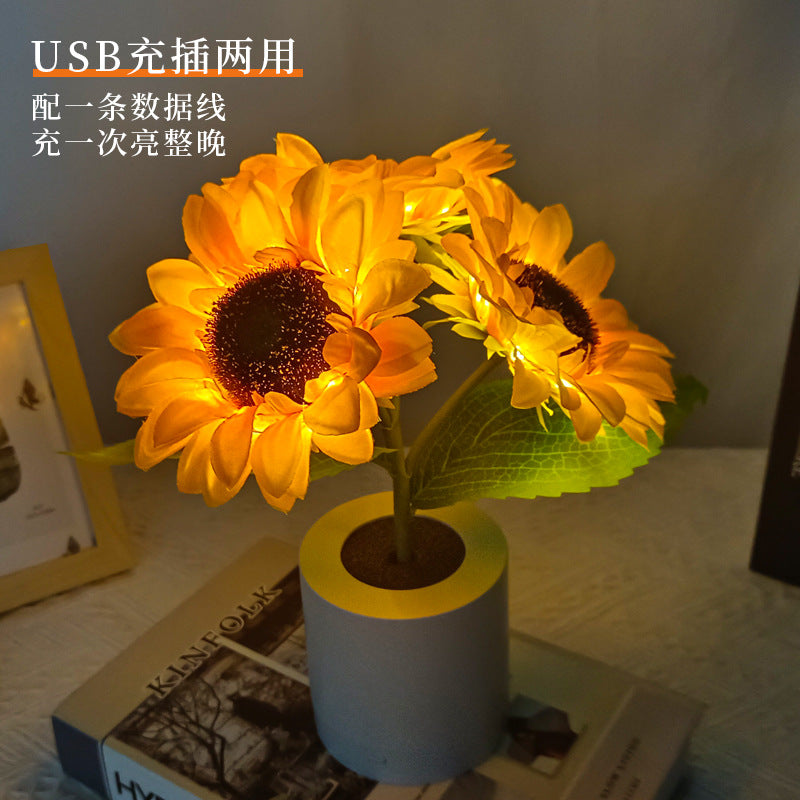 LED Solsikke Bordlampe med USB - Naturinspireret Belysning