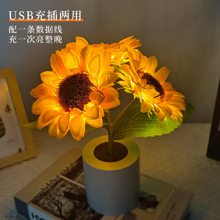 LED Solsikke Bordlampe med USB - Naturinspireret Belysning