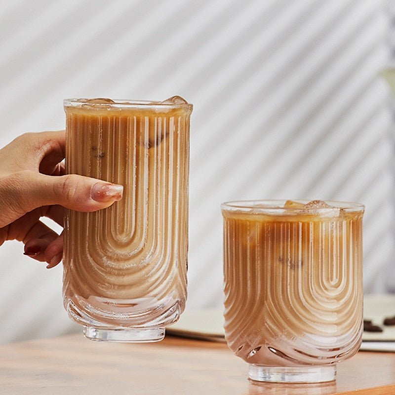 Glas Iced Coffee Mug med Kawaii Bølgegravering