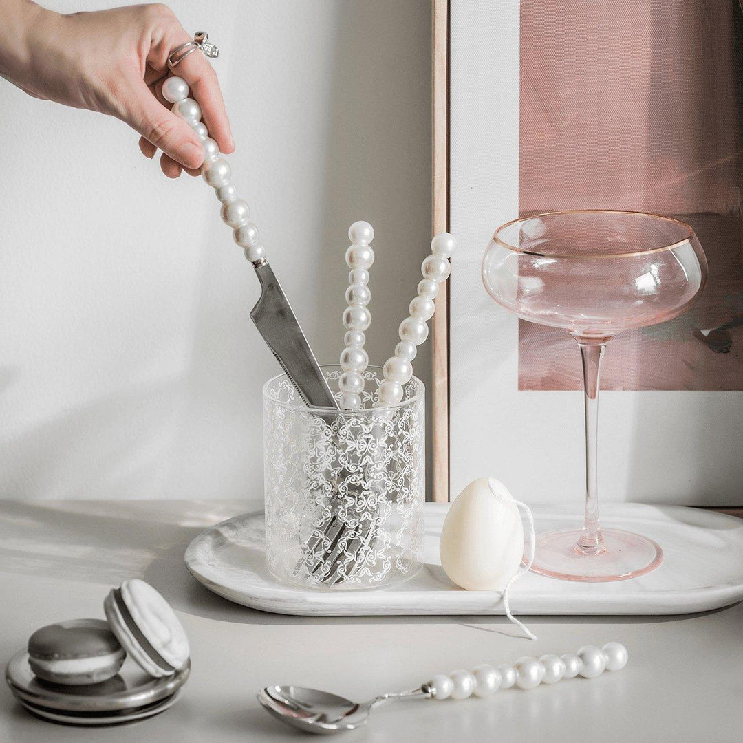 Elegant Bestiksæt med Perlehåndtag i Rustfrit Stål