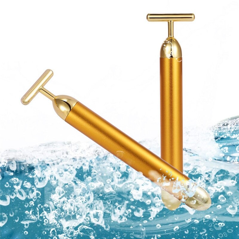 Guld T-Bar Ansigtsrulle med Vibrationsterapi