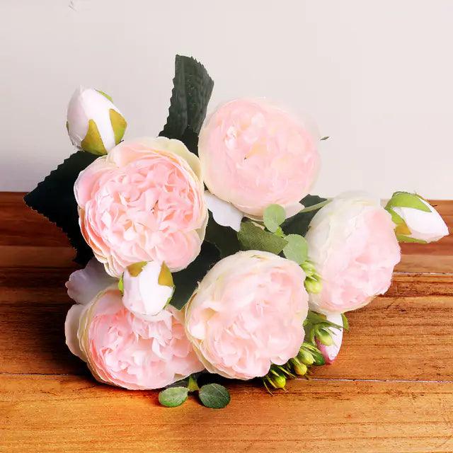 Silke Pæon Buket i Blød Pink