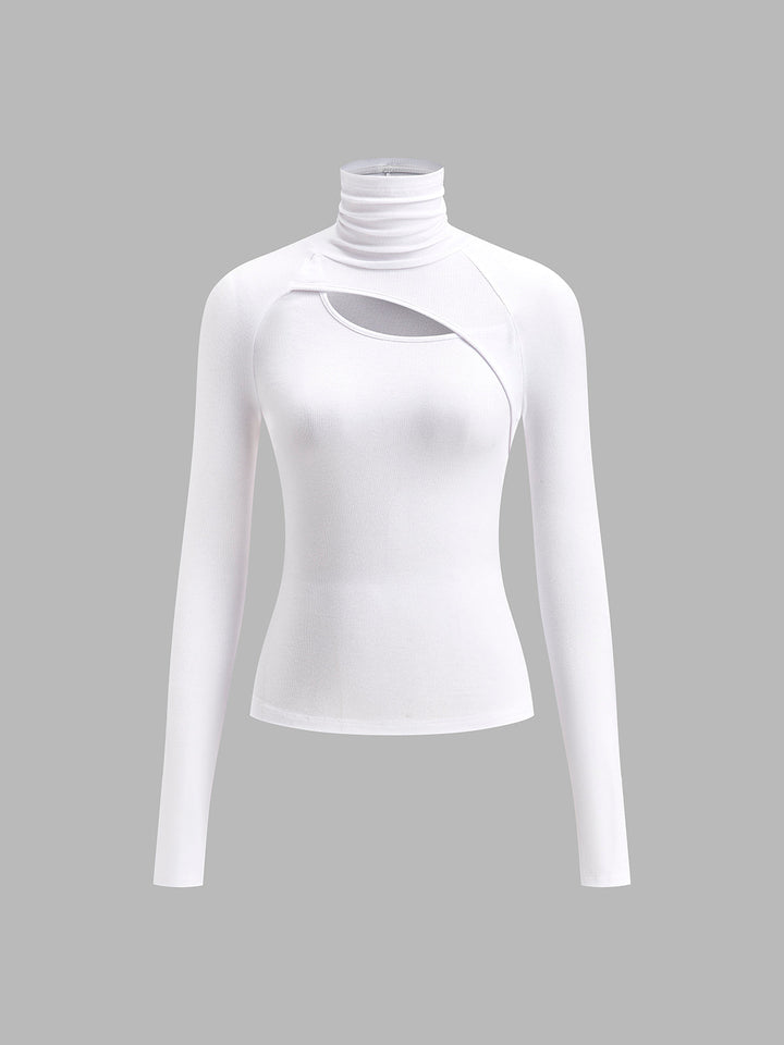 Ravena | Kvinders Turtleneck Cutout Top Langærmet Fitted Gå-ud Top