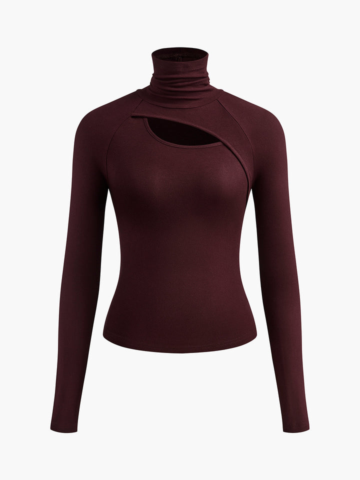 Ravena | Kvinders Turtleneck Cutout Top Langærmet Fitted Gå-ud Top