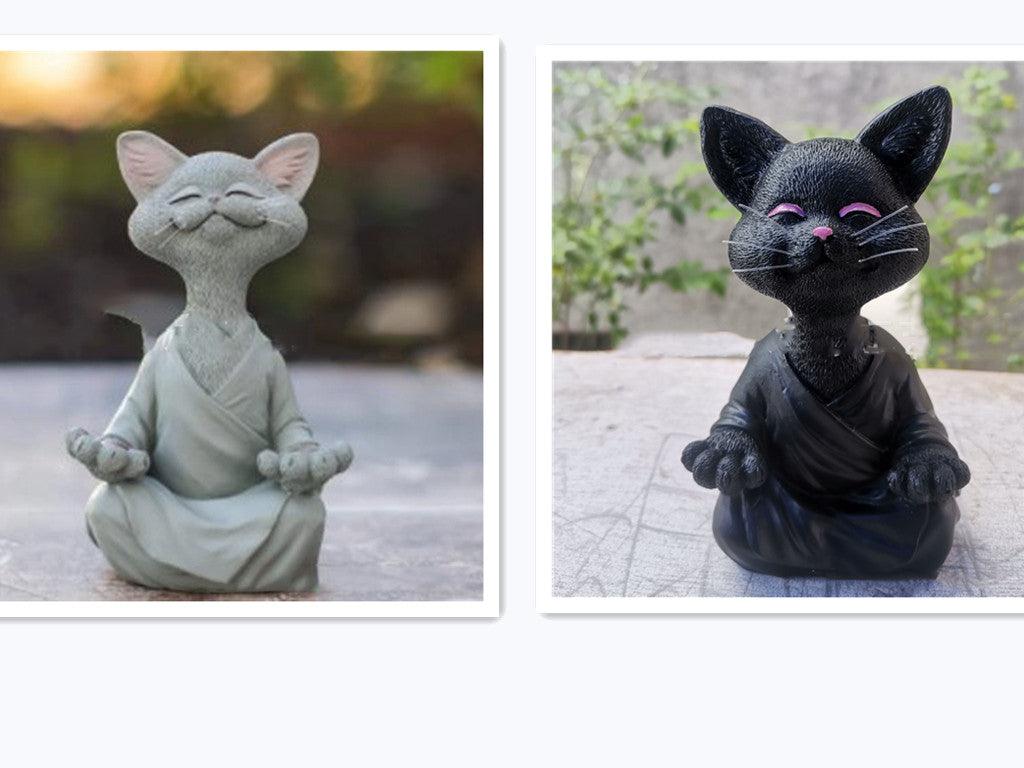 Sort Buddha Kat Figur i Resin til Meditation og Yoga