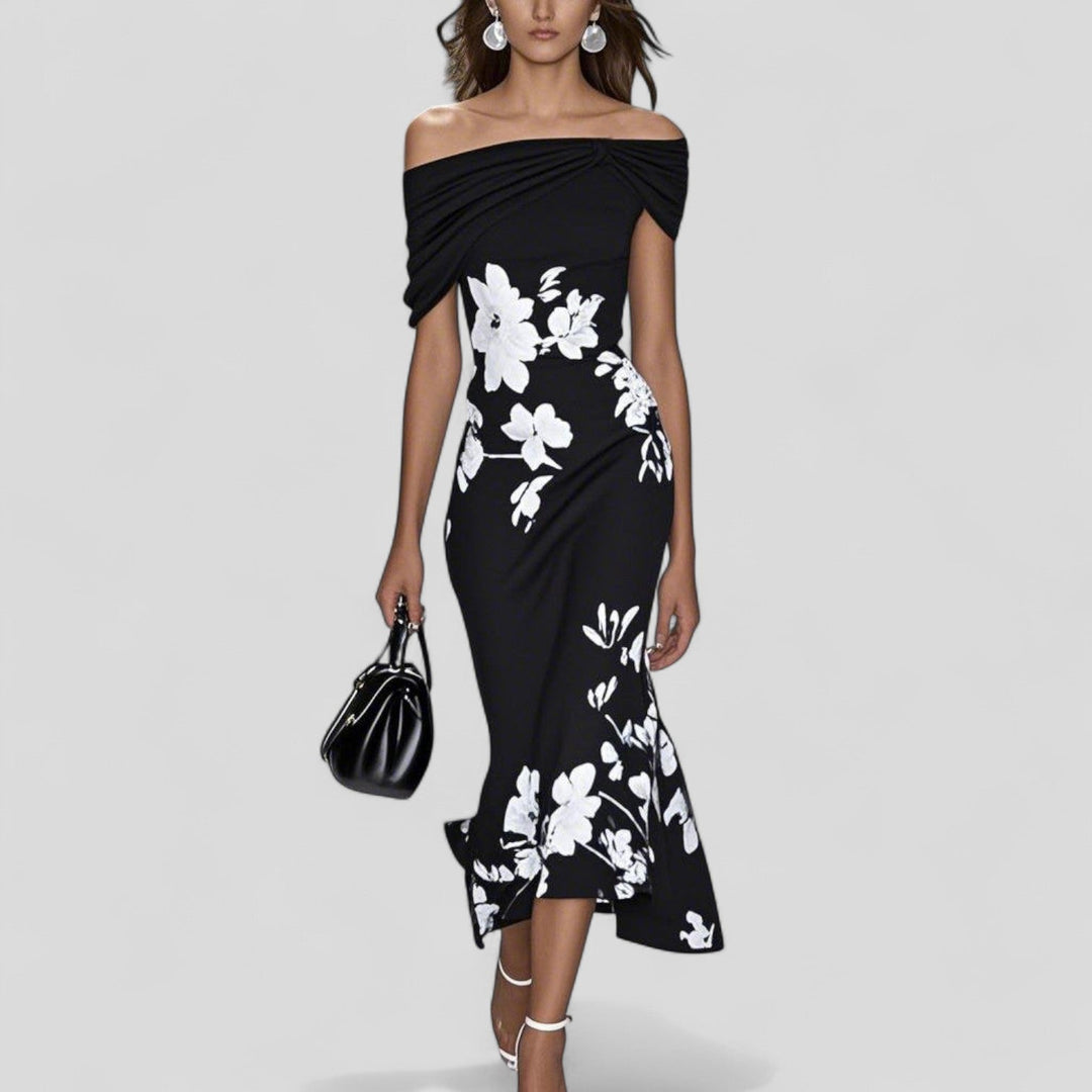 Sania | Kvinders Blomster Off-Shoulder Ruffle Hem Midi Kjole