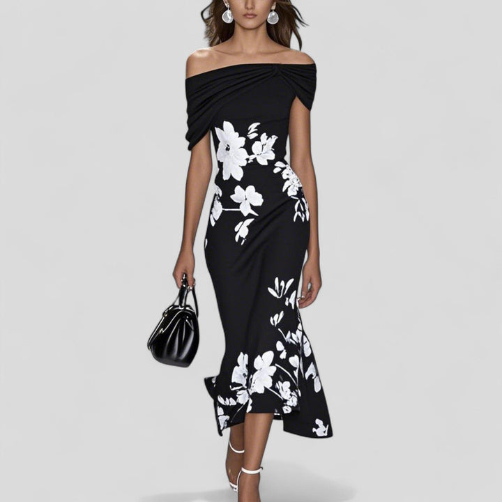 Sania | Kvinders Blomster Off-Shoulder Ruffle Hem Midi Kjole