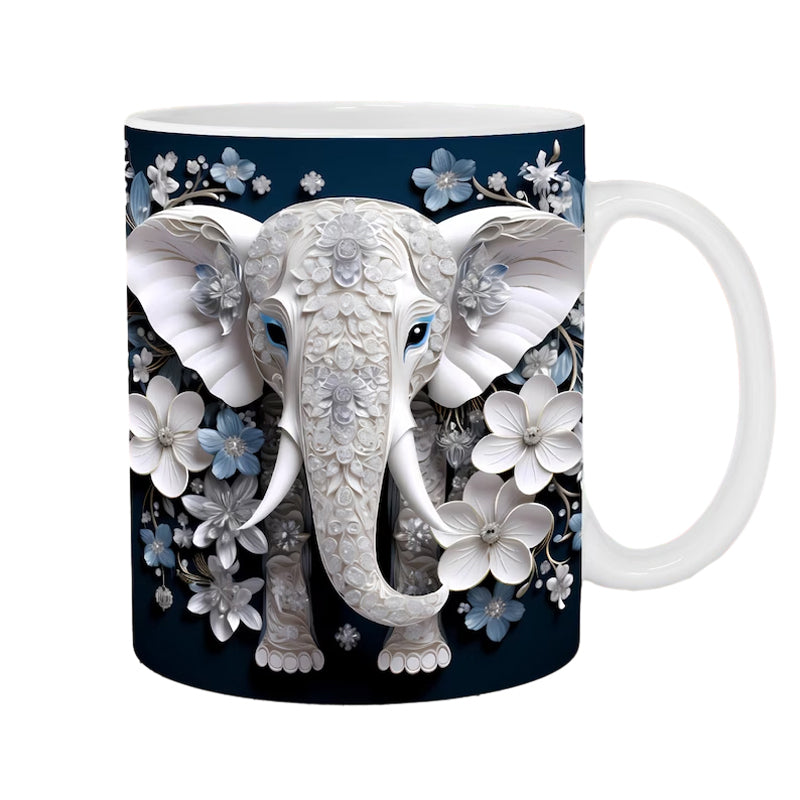 3D Elefant Keramisk Kaffe Kop - Tilpasselig Rejsekop i Hvid