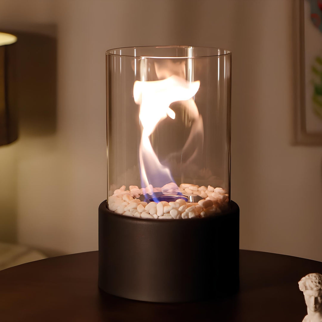 Elegant Glasolie Bordlampe med Aftagelig Cylinder og Metalbund
