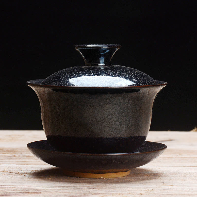 Elegant Keramisk Gaiwan Te Sæt med Sancai Glasur
