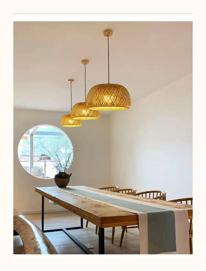 Håndlavet Bambus Loftlampe med Rattan Design