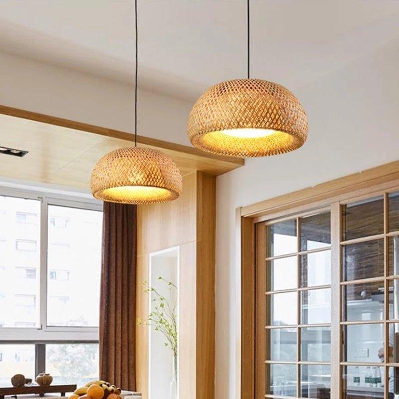 Håndlavet Bambus Loftlampe med Rattan Design
