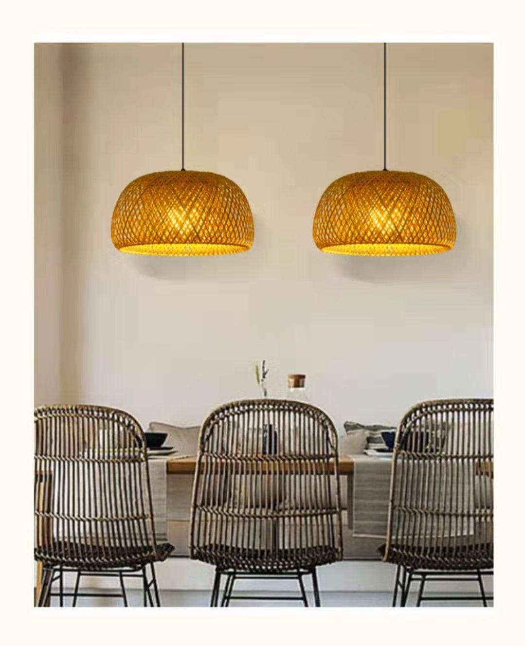 Håndlavet Bambus Loftlampe med Rattan Design