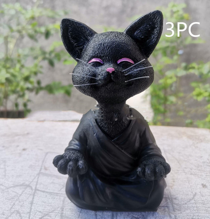 Sort Buddha Kat Figur i Resin til Meditation og Yoga