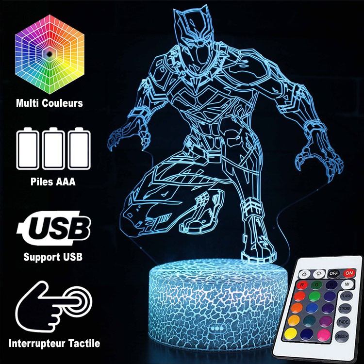 3D Black Panther LED Lampe i Stealth Mode