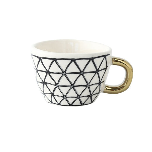Geometrisk Kaffe Kop i Hvid Keramik med Guld Håndtag