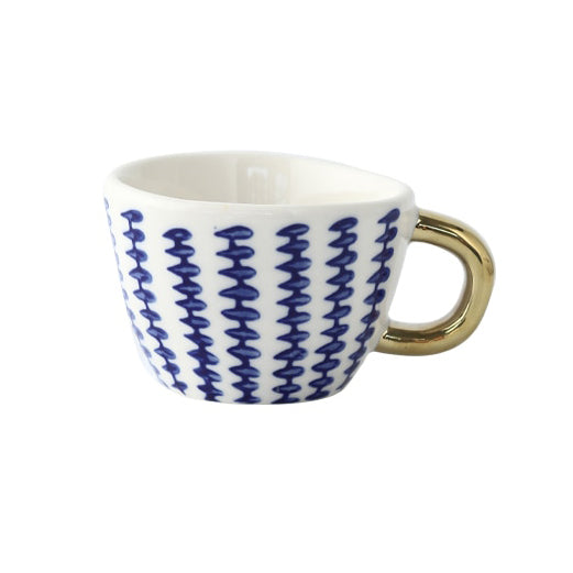 Geometrisk Kaffe Krus i Hvid Keramik med Guld Håndtag