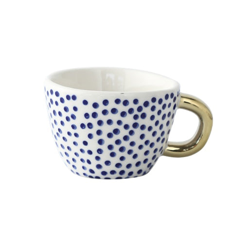 Geometrisk Kaffe Kop i Hvid Keramik med Guld Håndtag