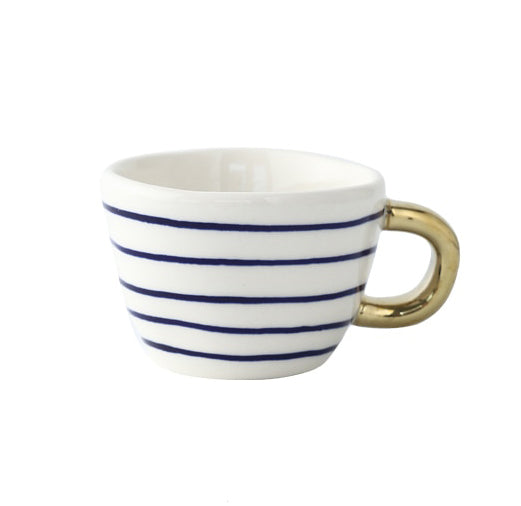 Geometrisk Kaffe Kop i Hvid Keramik med Guld Håndtag