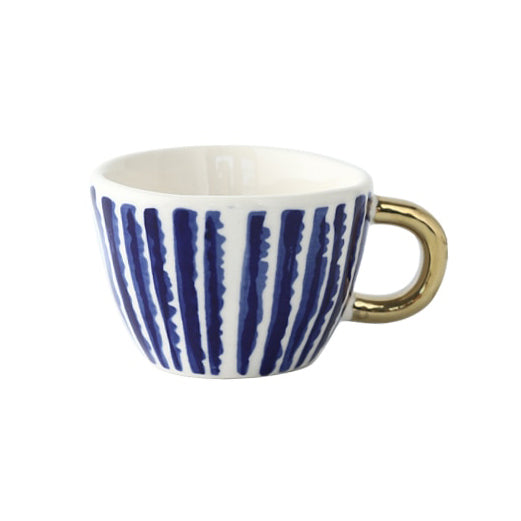 Geometrisk Kaffe Kop i Hvid Keramik med Guld Håndtag
