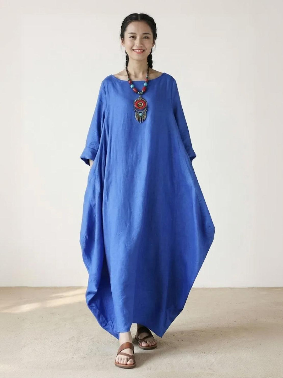 Serena | Kvinders Oversized Boho Maxi Kjole med 3/4 Ærmer