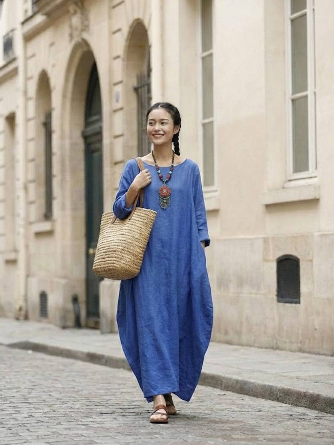 Serena | Kvinders Oversized Boho Maxi Kjole med 3/4 Ærmer