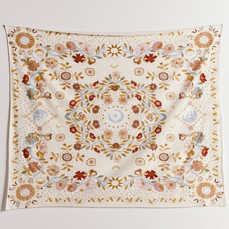 Bohemsk Blomster Tapestry med Månefaser 152x127 cm